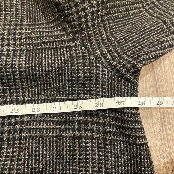 Vtg EDDIE BAUER Wool Glenn Plaid Leather Trim Overcoat Trench Coat MENS XL - Picture 8 of 9